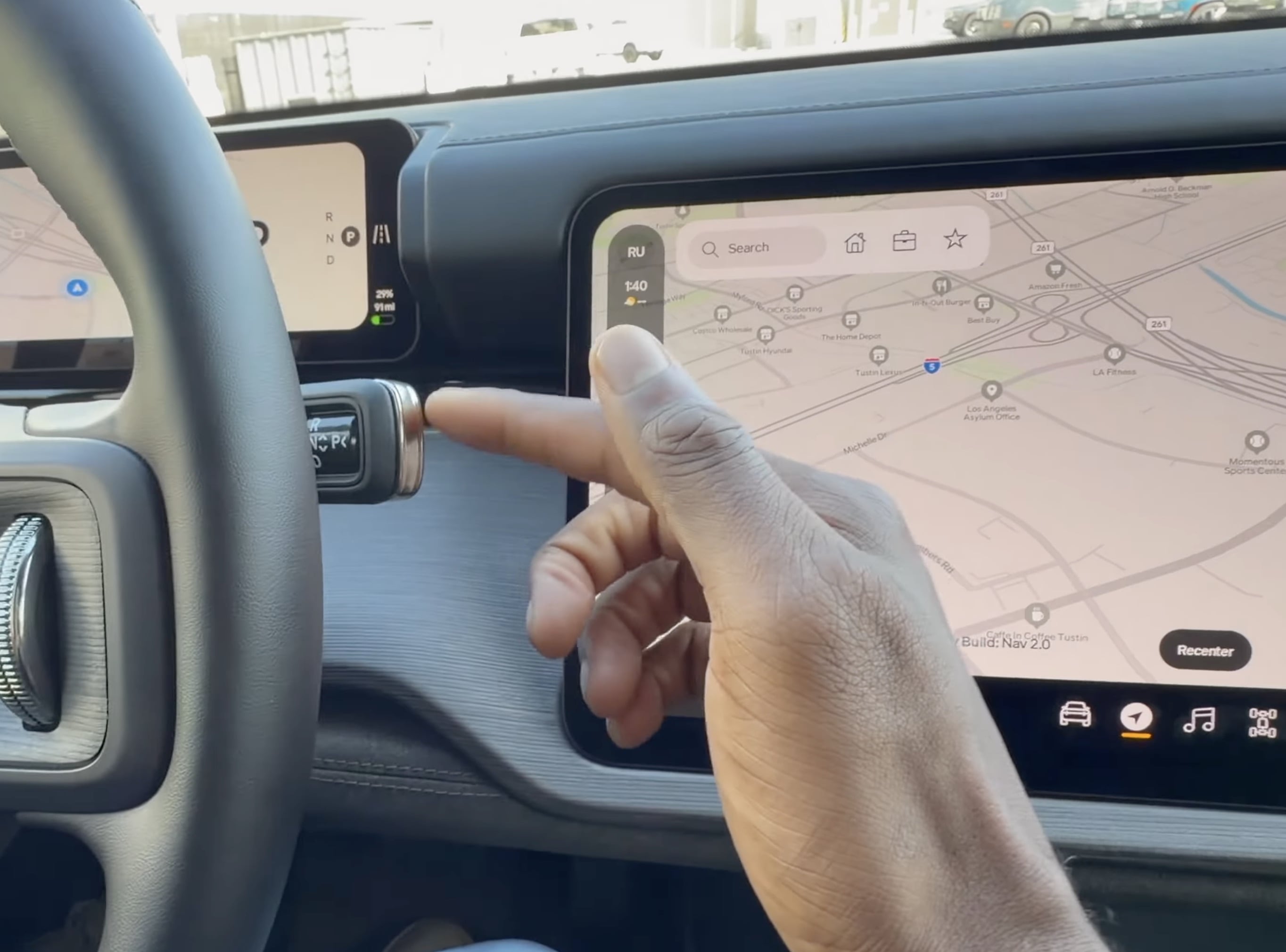 R2 UI showing the time on the left side of the main display