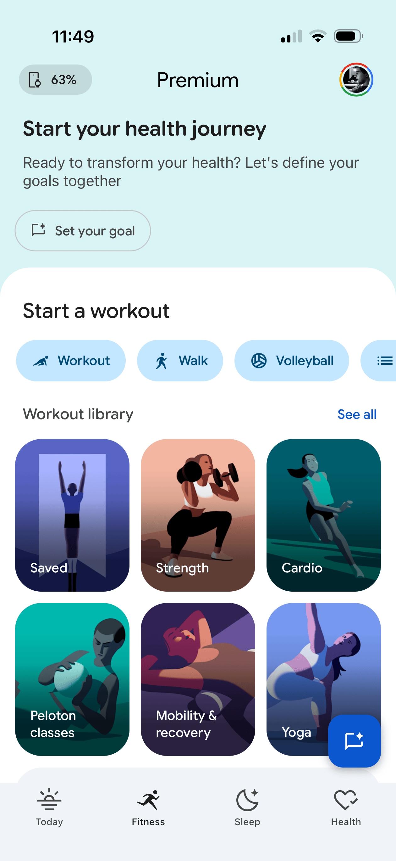 Google Health app Fitness tab screenshot