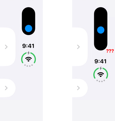 A comparison of what a single item Dynamic Island live activity looks like on the Duo (right) versus what it should look like (left), the latter being weirdly taller.